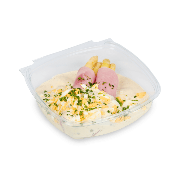 Verse asperge-hamrolletjes met bieslookvinaigrette