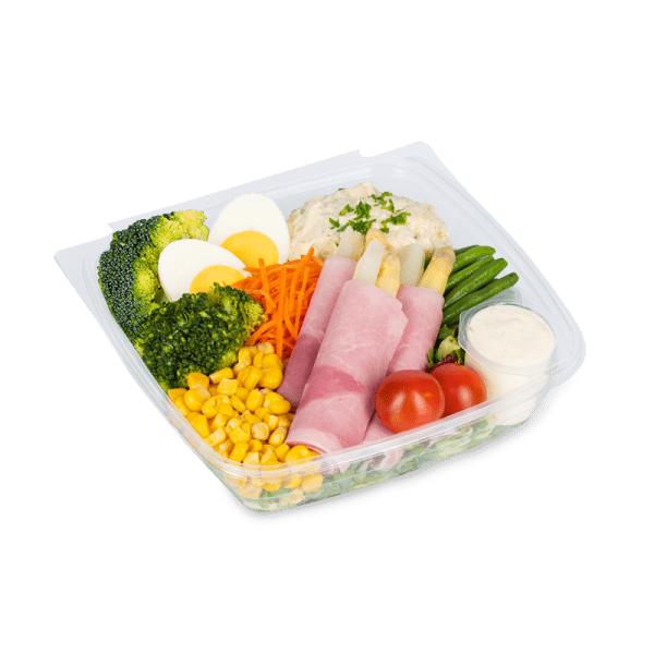 Koude schotel met ham en verse asperges