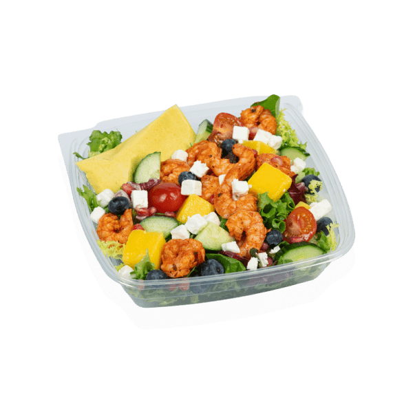 Salade met scampi, feta en fruit
