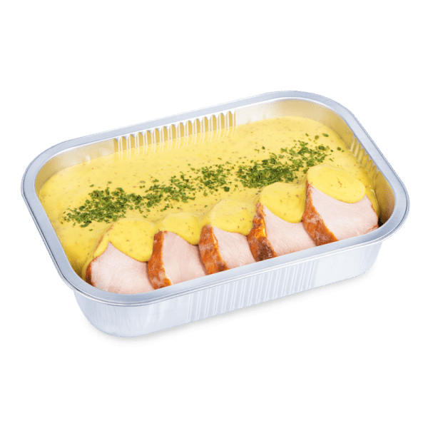 Gebakken varkenshaasje in mosterdsaus